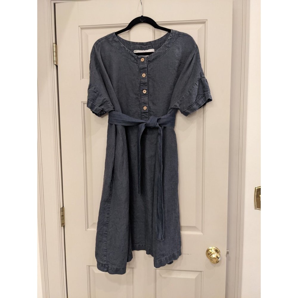 notPERFECTLINEN Oversize Drop Shoulder Midi Dress in Charcoal
